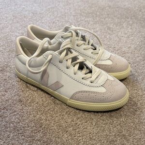 Veja Cream and Tan Lace-Up Sneakers